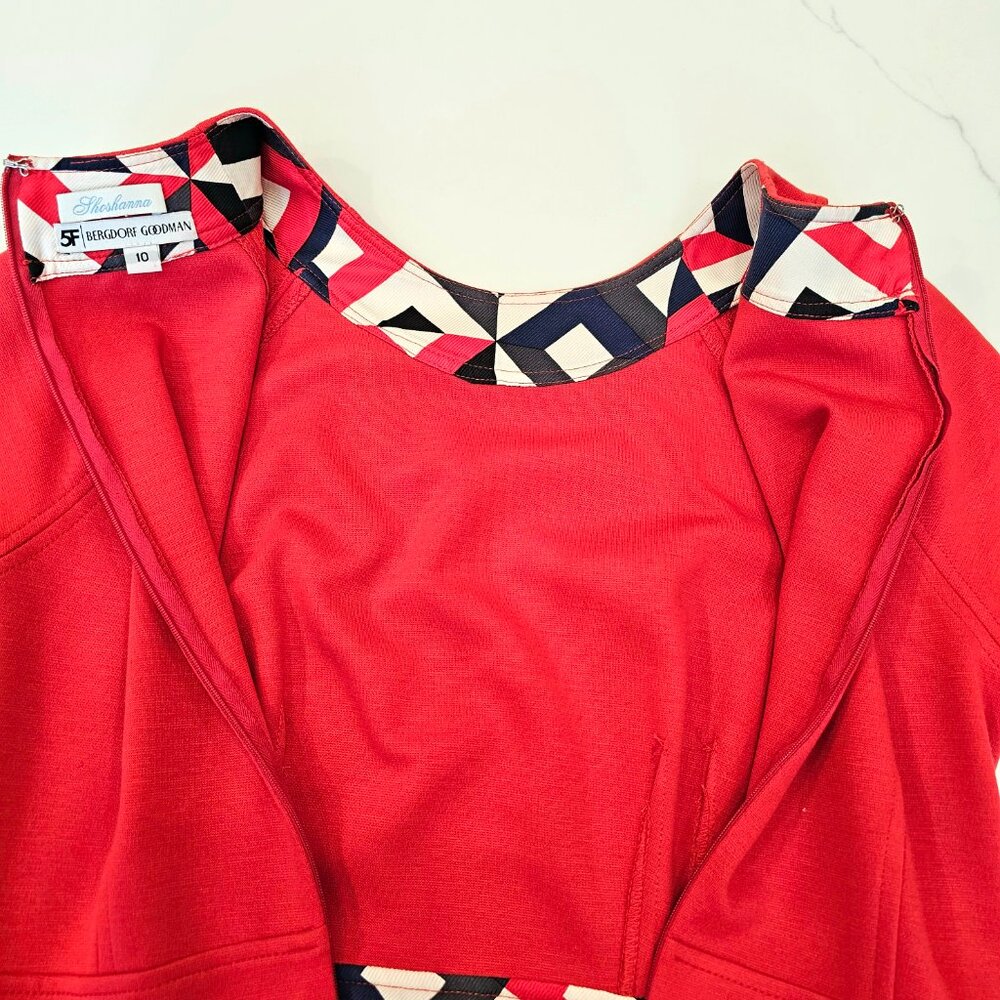 NWT Shoshanna x Bergdorf Goodman Red Pleated Fit-and-Flare Dress – Size 10 - Picture 11 of 12